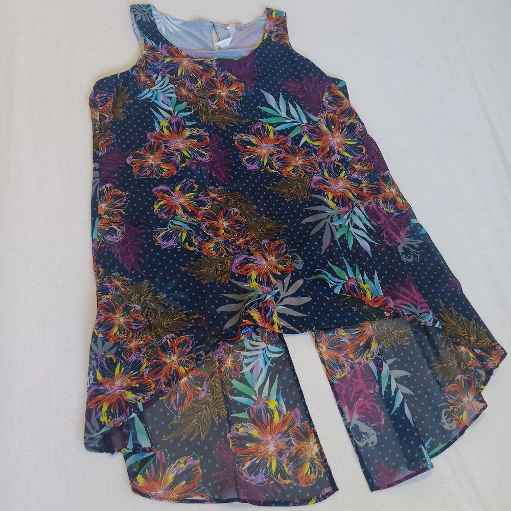 NY Collection Floral Navy Blue High-Low Sleeveless Blouse